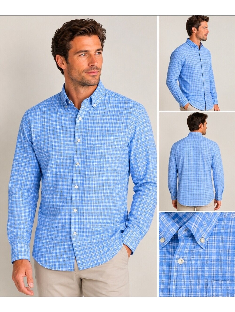 Peter Millar Summer Comfort Men’s M Blue White Plaid Performance Golf Shirt